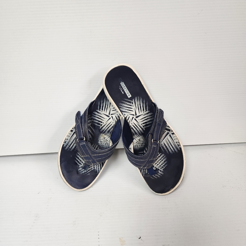 Clarks Brinkley Bree Open Toe Casual Navy/White Adjustable Strap Sandal Sz 10